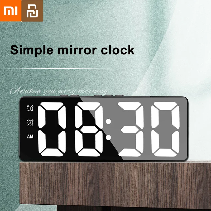 Xiaomi Youpin LED Mirror Table Clock Digital Alarm Snooze Display Time Desktop Electronic Table Clocks Desktop Electronic Clock