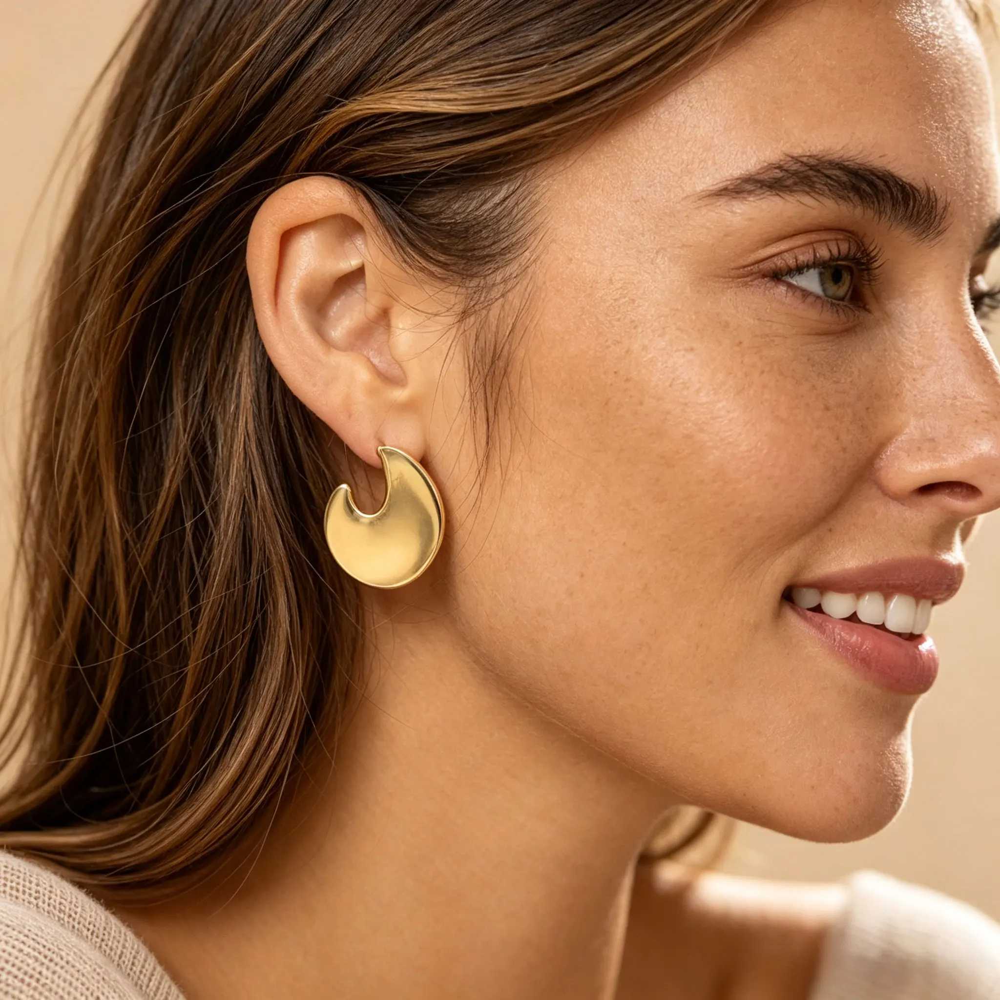 Large Flat Irregular Cutout Disc Earrings Gold Plated Abstract Geometric Statement Earrings For Women