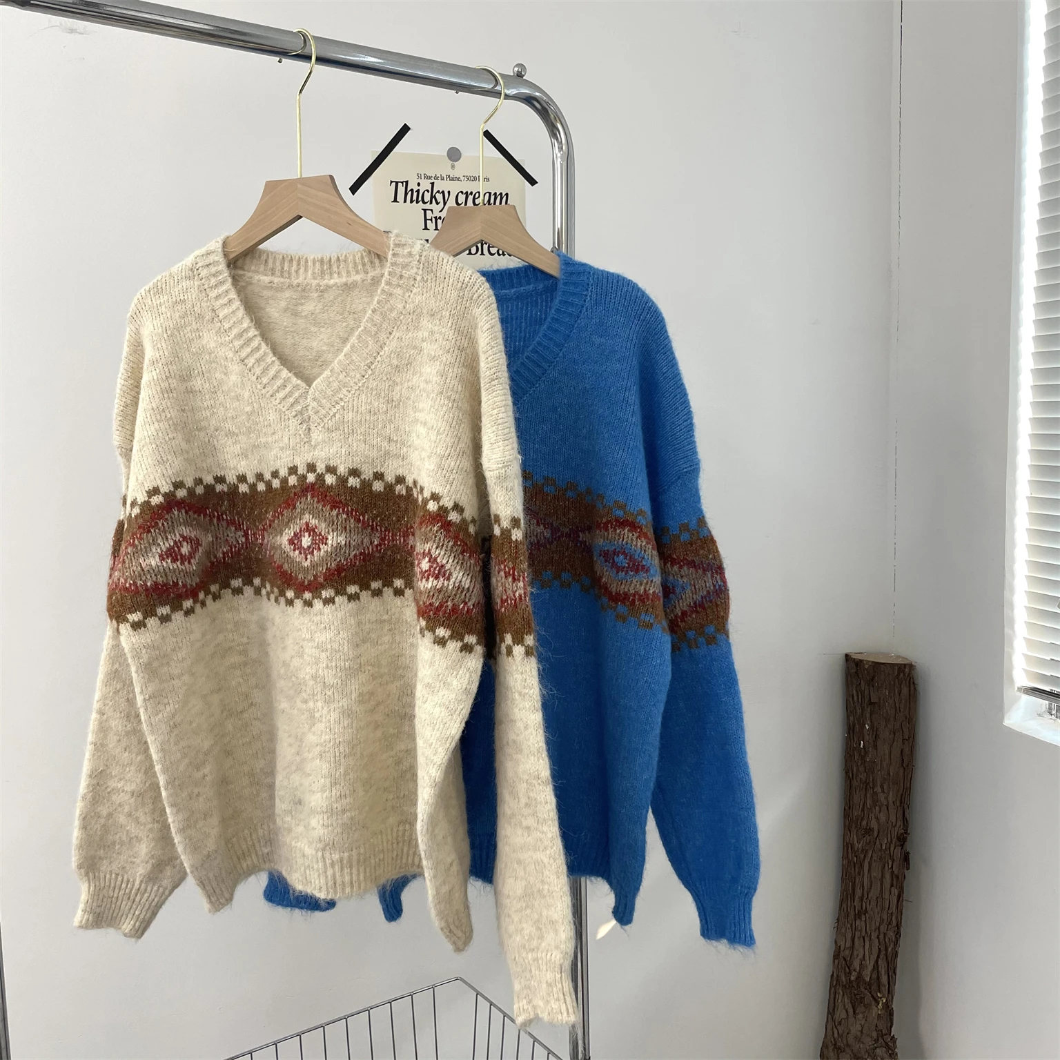 

Женский винтажный свитер большого размера с рисунком, пуловер, осенне-зимняя куртка