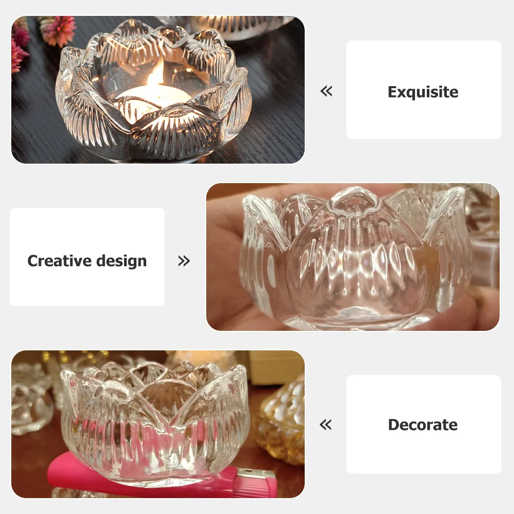 

2 Pcs Simple and Modern Decoration Glass Tea Light Holder Lotus Shape Tealight Candlestick Holders Altar Fashionable