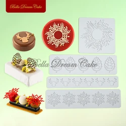 3D Wreath/Snowflake/Elk/Hazelnut Silicone Lace Mat DIY Chocolate Mold Christmas Tuille Stencil Pad Cake Decorating Tool Bakeware