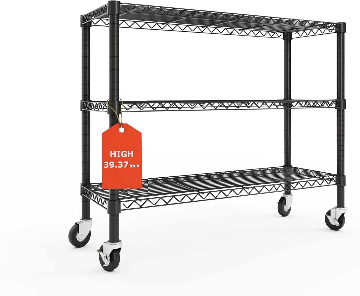 

3-Tier Rolling Wire Shelving Unit w/Wheels, 36.9"x18.6" Heavy Duty Metal Storage Rack, Adjustable Shelves, Locking Caste