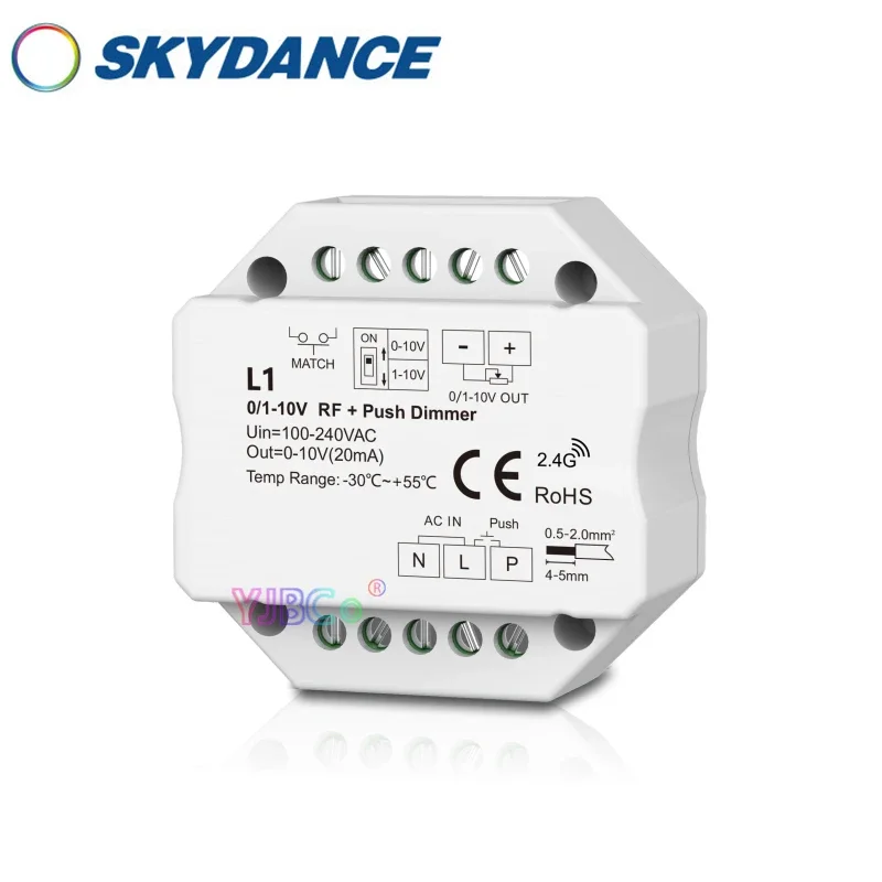 

Skydance 0-10V RF AC Push Dim Dimmer LED strip Controller 1-10V monochrome light tape single color 2.4G dimming remote 110V 220V