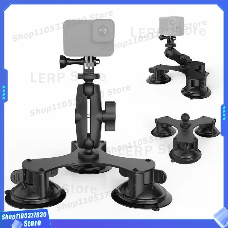 Action Camera Suction Cup Mount with 6cm 9cm Extension Rod Triple Vacuum Base for Car Windshield Dashboard High Stability