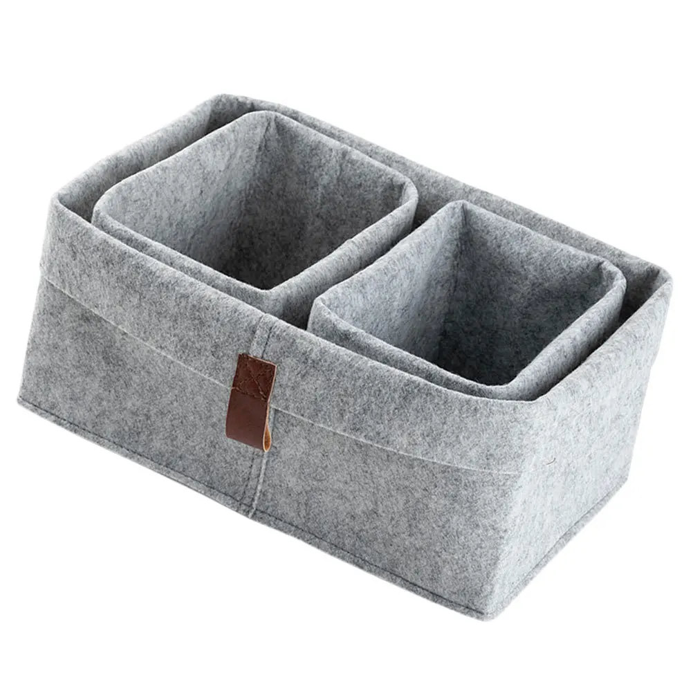 

3Pcs Felt Desktop Storage Basket Sundries Organizer Compact Home Storage Bin Multifunctional Desktop Basket