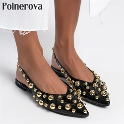 Metallic Beads Pointed Toe Flats Gold and Silver Metal Accessories Ballerinas Fashion Style Comfortable Slingback Slip-On Shoes