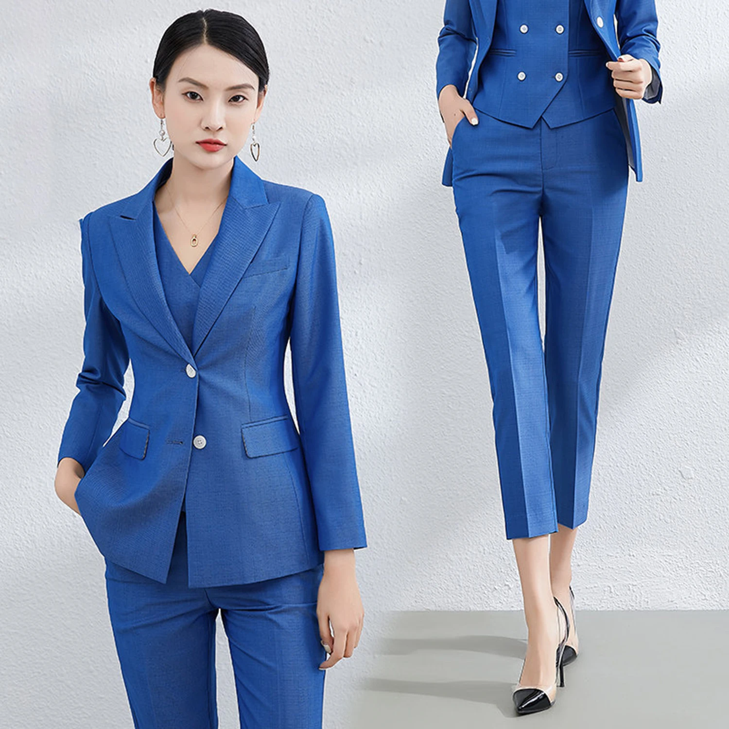 Allingentle Women's Suit Slim Fit Pantsuit 3 Piece Suit Office Peak Lapel Blazer Outfit for Business Customize