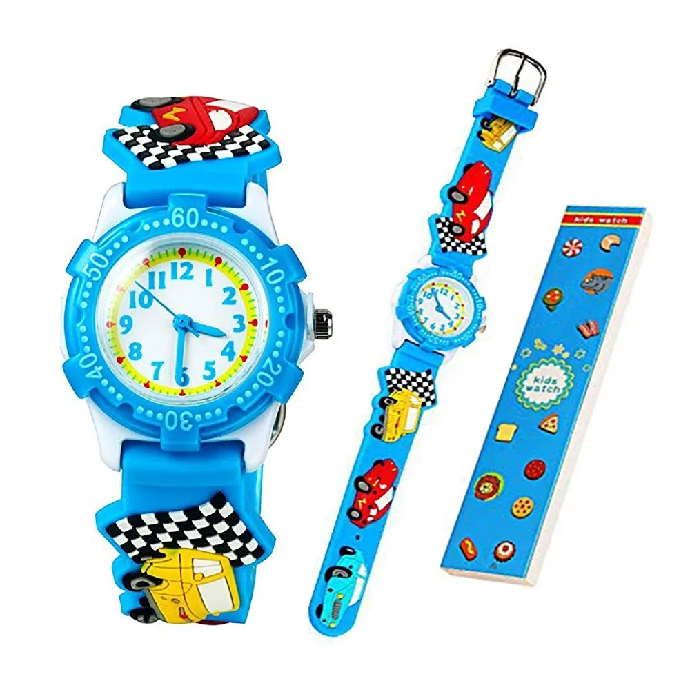 Montre étanche en silicone pour enfants, montre-bracelet 3D pour tout-petits, voiture de dessin animé mignon, cadeaux d'horloge pour enfants, filles et garçons de 2 à 12 ans, nouveau