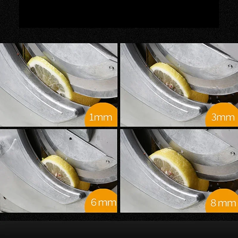 Fatiador elétrico comercial manual, cortador de frutas, vegetais, batata, rabanete, limão, máquina de corte de carne, picador de vegetais