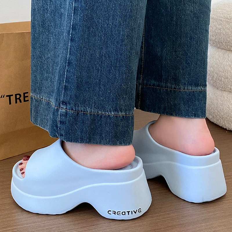 Summer House Slipper Wedge High Heel Platform Flip Flop Women Cloud Outdoor Summer Sandal Slides Ladies Home Shoe Beach Thick