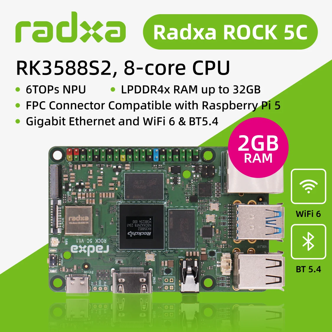Radxa ROCK 5C RK3588S2, Radxa ROCK 5C Lite RK3582, computer met één bord