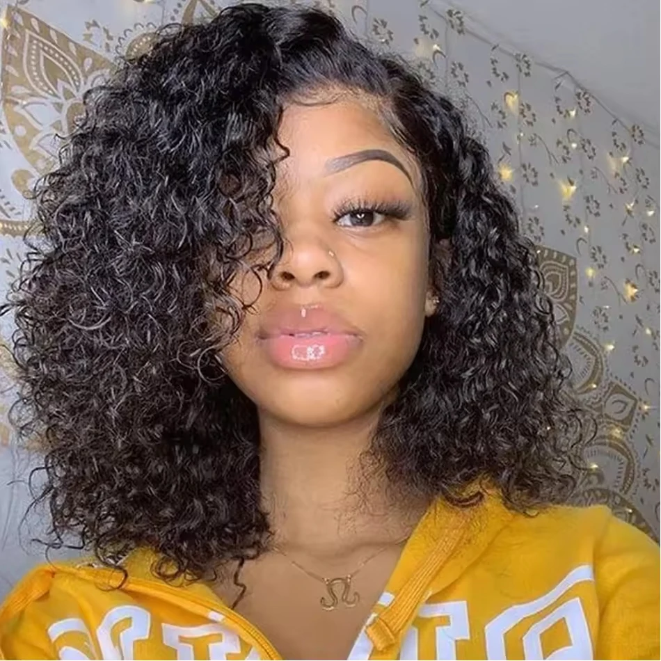 Water Wave Short Bob Wig Brazilian Virgin Human Hair Wet And Wavy 13x4 Dark Black Lace Front Wigs Pre Plucked For Black Women image 2