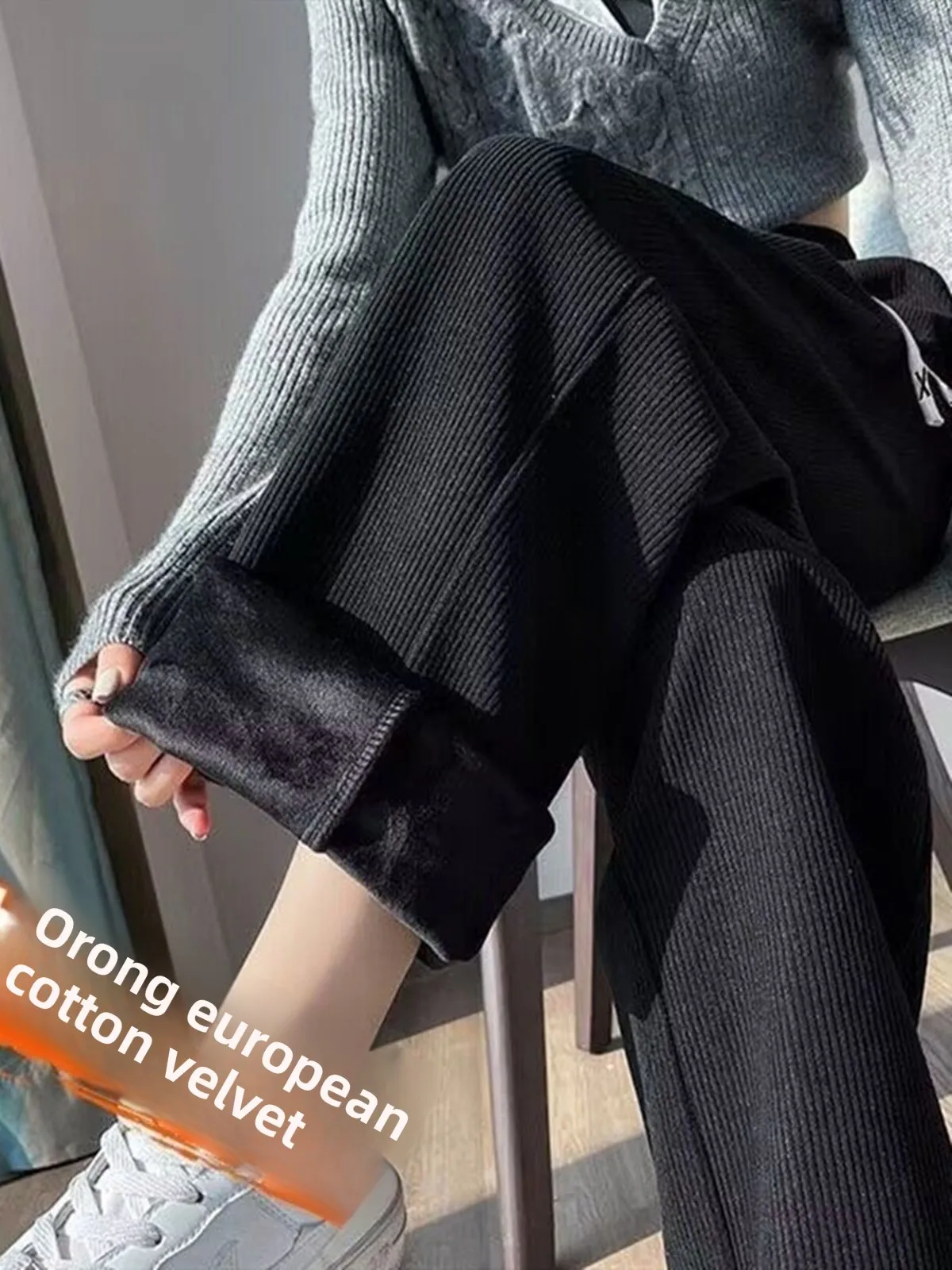 

Женские широкие брюки с высокой талией, прямые свободные брюки без подкладки на подкладке, осень-зима, модные повседневные брюки