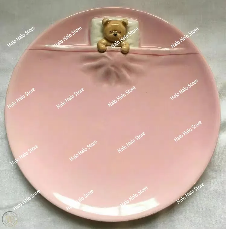 For Blue pink cover quilt bear plate high value tableware plate plate