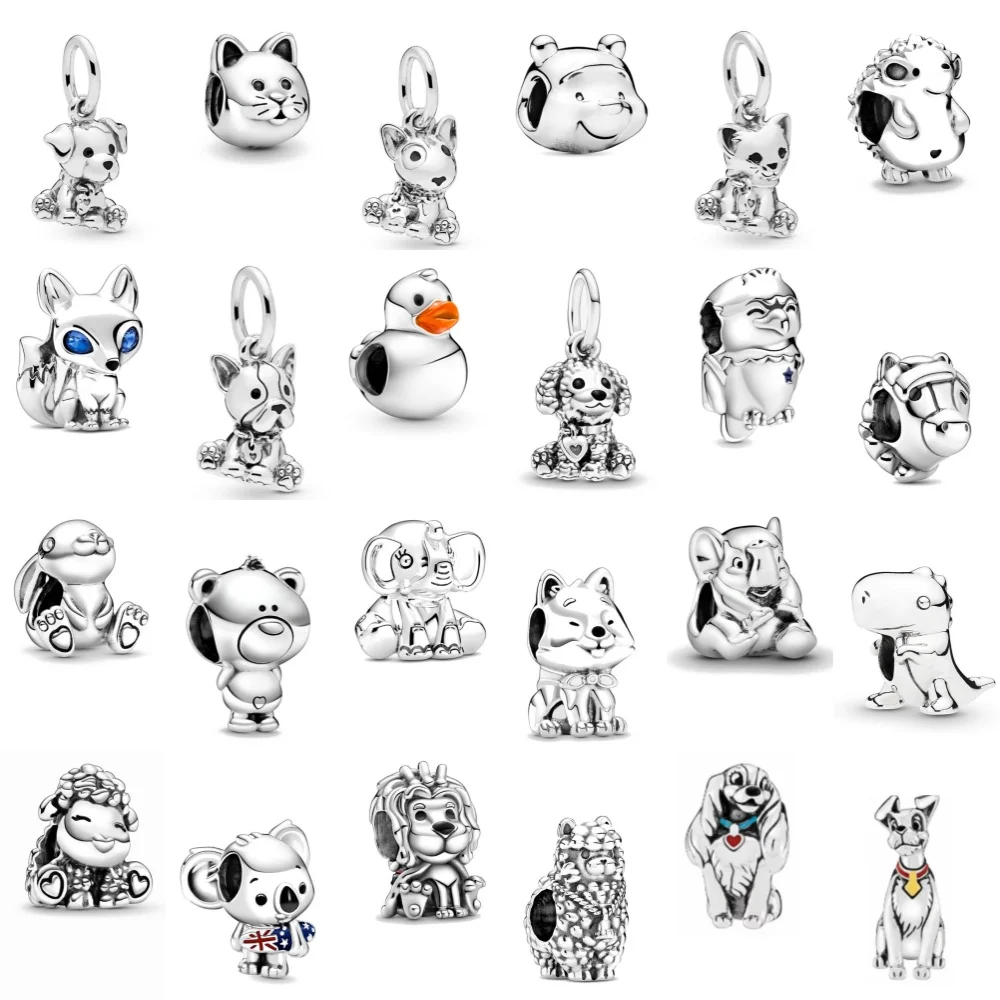 Silver 925 Charming Dog Elephant Hedgehog and Other Animal Family Bead Pendant fit PAN Original Bracelet European Jewelry