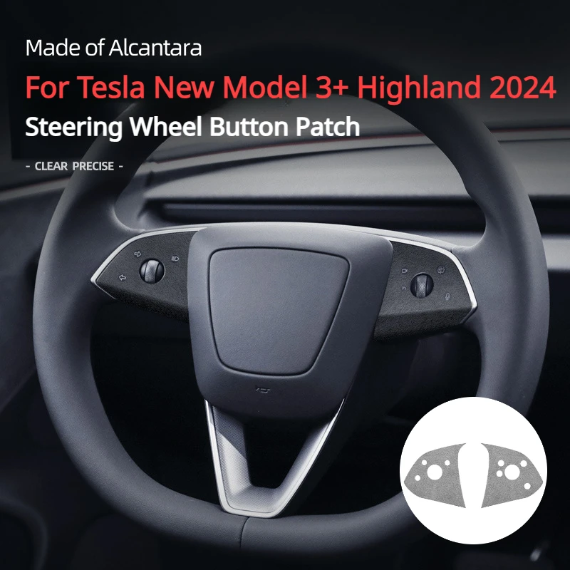 

For Tesla New Model 3+ Highland 2024 Steering Wheel Button Patch Stickers Alcantara Suede Button Sticker Decorative Accessories