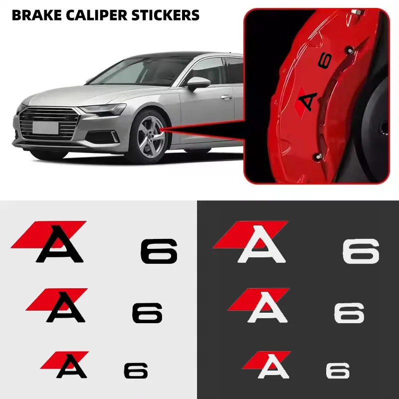 6PCS for Audi A6 Avant allroad 2023 2022 2021 2020 2019 2018 2017 Wheel Caliper Cover Vinyl Decals Body Styling Sticker