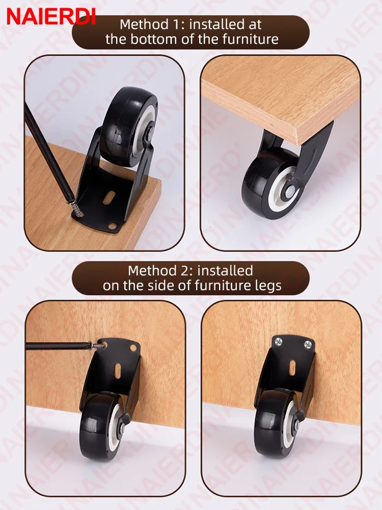 NAIERDI 1/2/4 Pieces Door Bottom Support Wheel Anti-Droop Adjustable Height PP Nylon Furniture Wheels Casters Platform Trolley