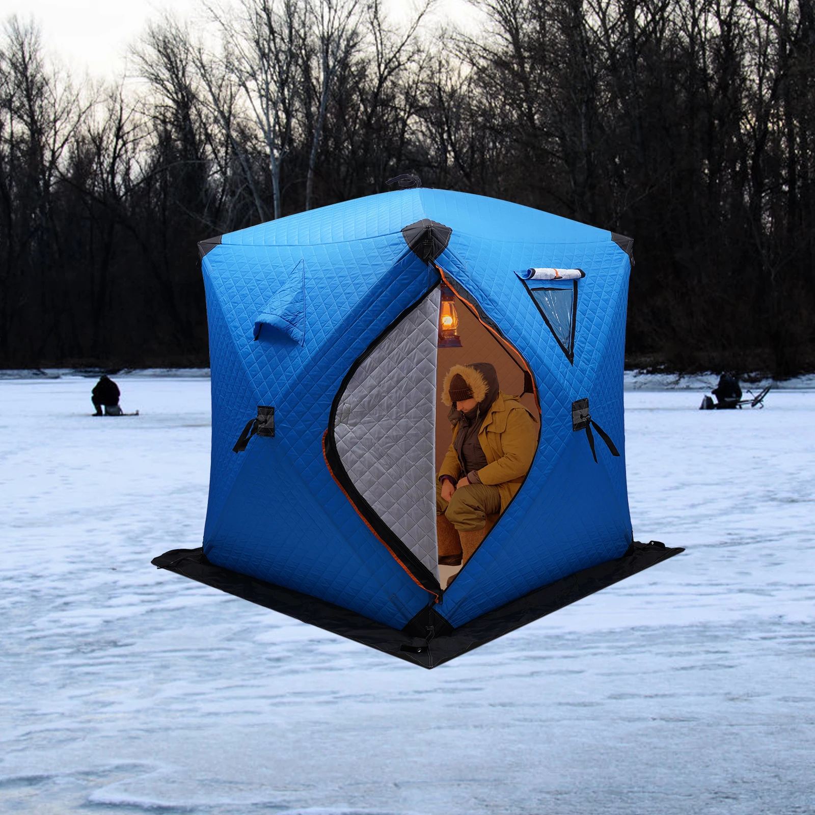 Insulated Ice Fishing Tent Portable Outdoor Picnics Thermal Shelter Windproof Tent Freestanding for 1-2 People