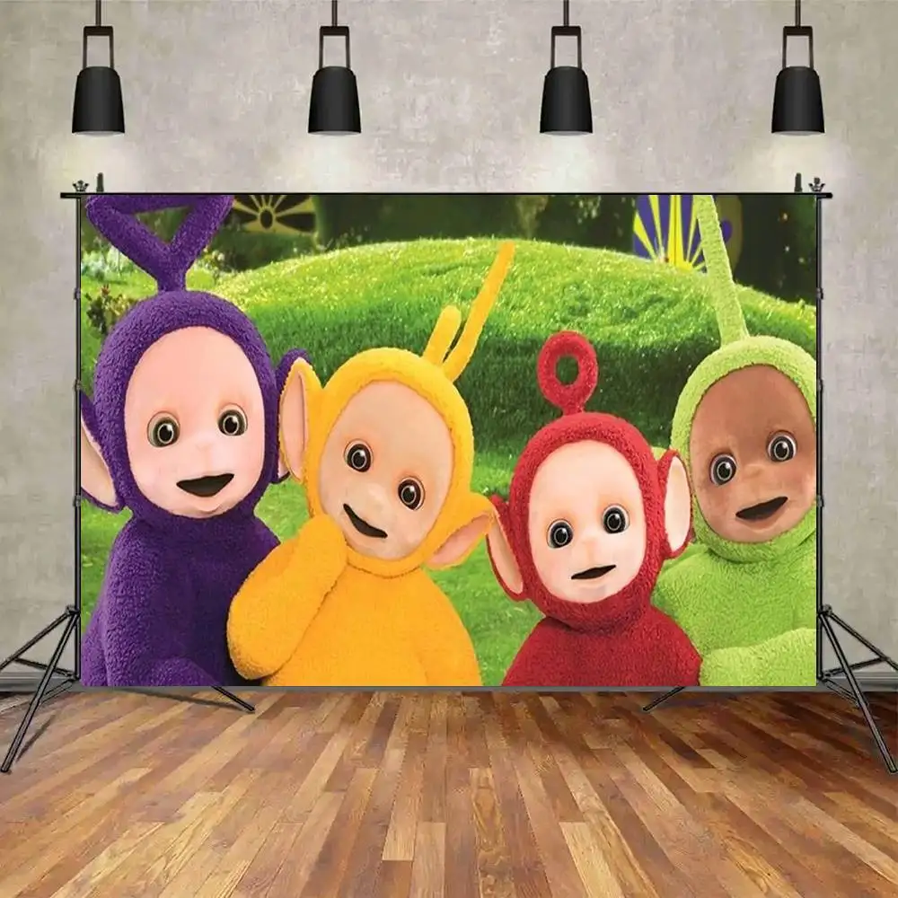 T-Teletubbies الديكور خلفية غرفة الطرف الديكور خلفية القماش الأطفال عيد ميلاد راية التصوير الدعائم #2