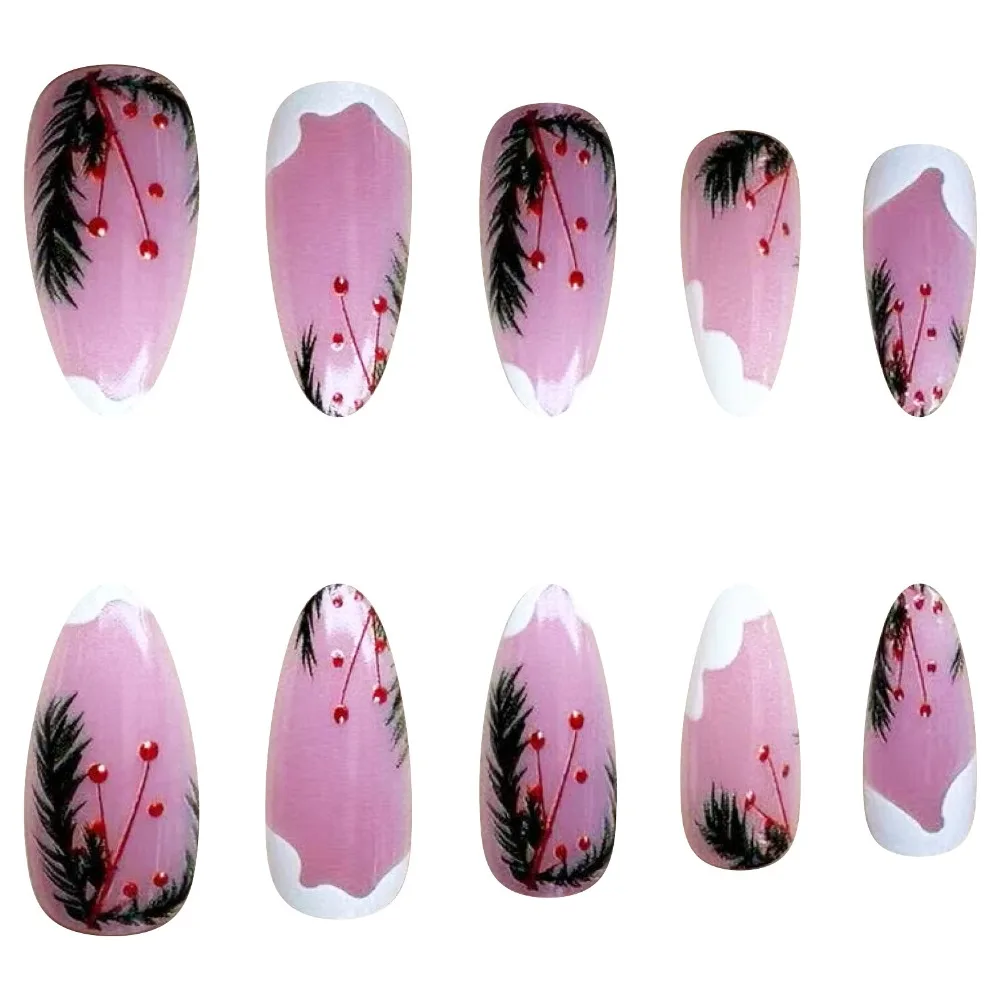 Fashion Wearable Manicure Christmas French Fake Nails Almond Full Cover Press on Nails False Nail Women