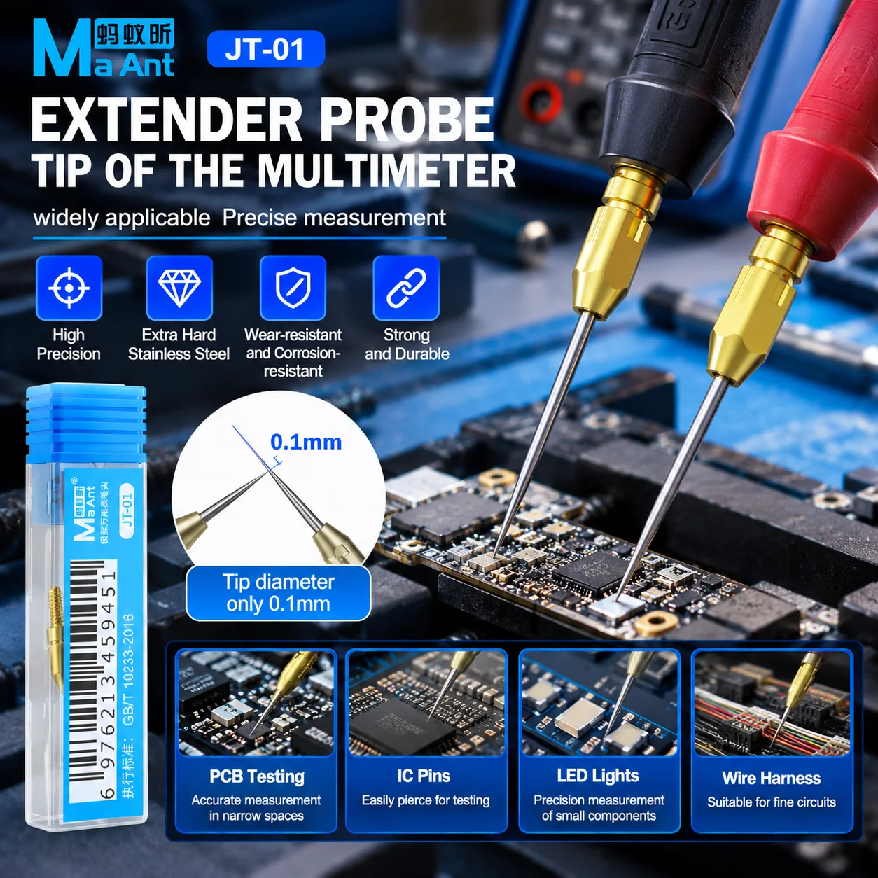 Maant JT-01 Extender Probe Tip of The Multimeter 0.1mm Tip  Fine Circuit Testing Universal Fine Point Needle Test Probe Tools