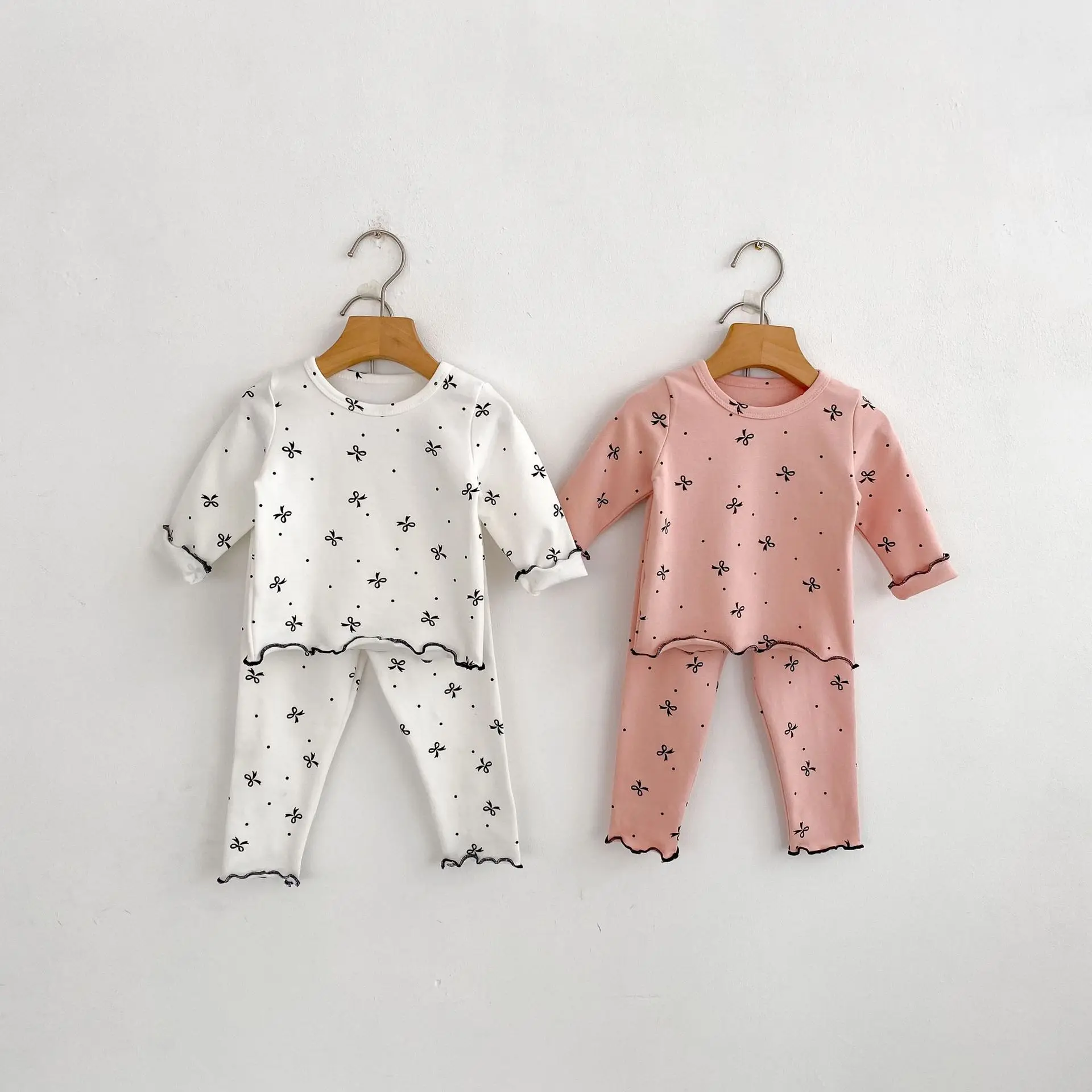 2025 Autumn Clothing New Baby Girl Bow Printing Primer Set Casual Cute Top Plus Pants Two-piece Set