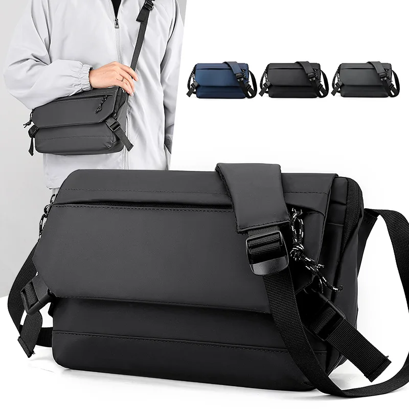 European and American fashion leather men's bag trend function bag shoulder slung tide men's shoulder bag cycling bag.