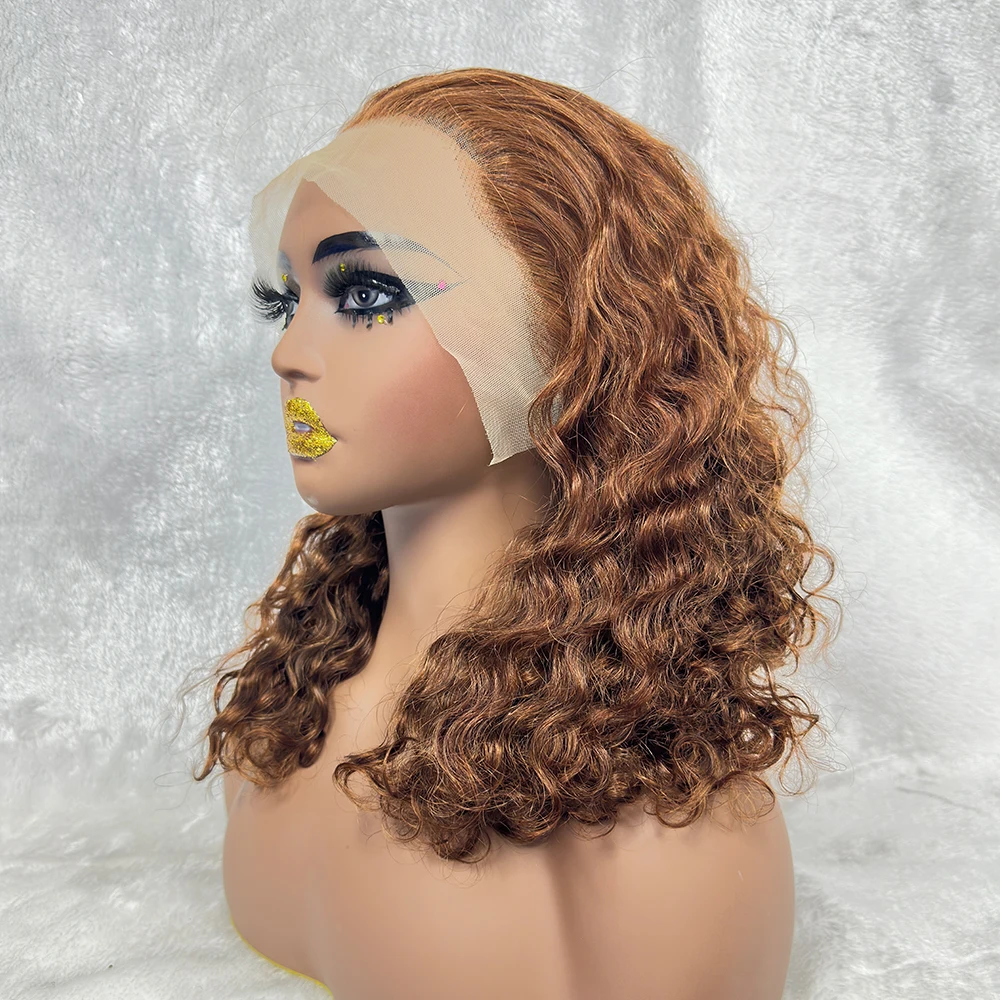 Perruque Full Lace Front Wig naturelle indienne, cheveux bouclés, Deep Wave, rouge bordeaux 99J, 13x4, HD Pixie