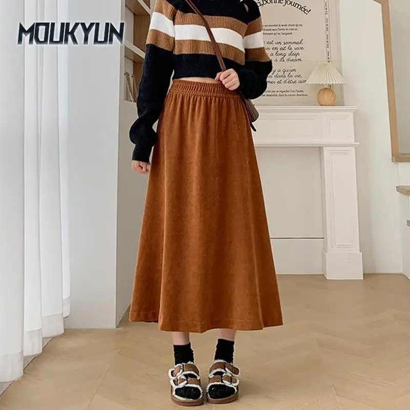 تنورة قصيرة عصرية عالية الخصر من MOUKYUN للسيدات تنورة كورية أنيقة على طراز الكلية تنورة ميدي للسيدات للخريف والشتاء تنانير سميكة على شكل حرف a #1