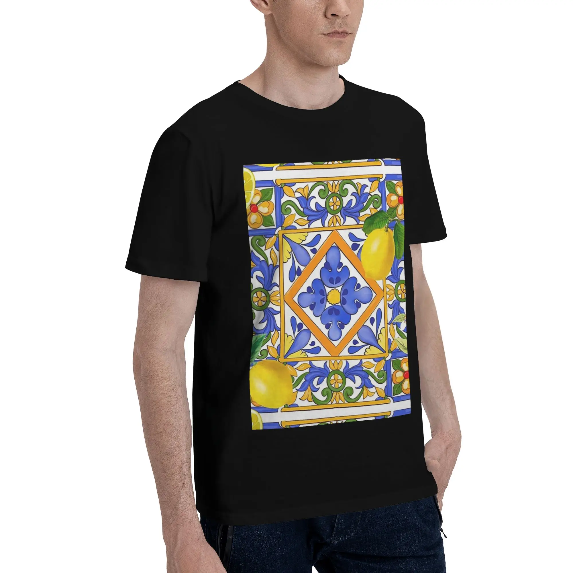 

Summer ,Sicilian tiles ,citrus,oranges Men T-Shirt Oversized T Shirts Men's O-Neck Cotton Tees Short Summer Male