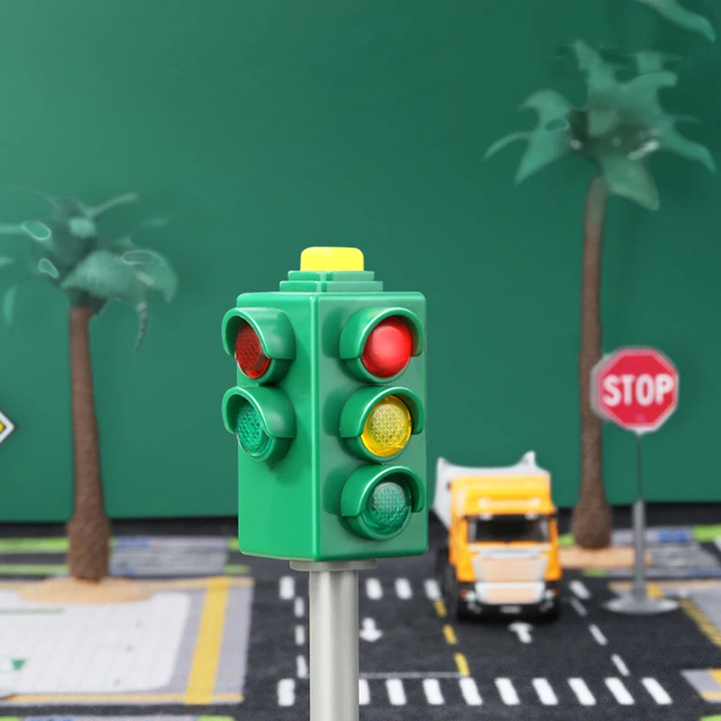 Mini señales de tráfico, bloque de luz de carretera con sonido LED, modelo de luz de tráfico de seguridad para niños, juguetes de tráfico para niños