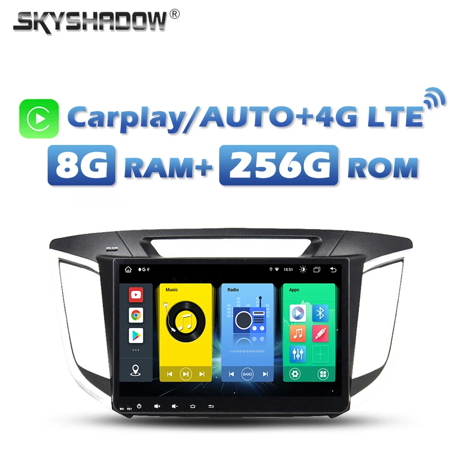 4G SIM Car DVD Player DSP IPS Carplay Auto Android 13.0 8G+256G GPS Map RDS Radio Wifi Bluetooth 5.0 For Hyundai IX25 2014 -2018