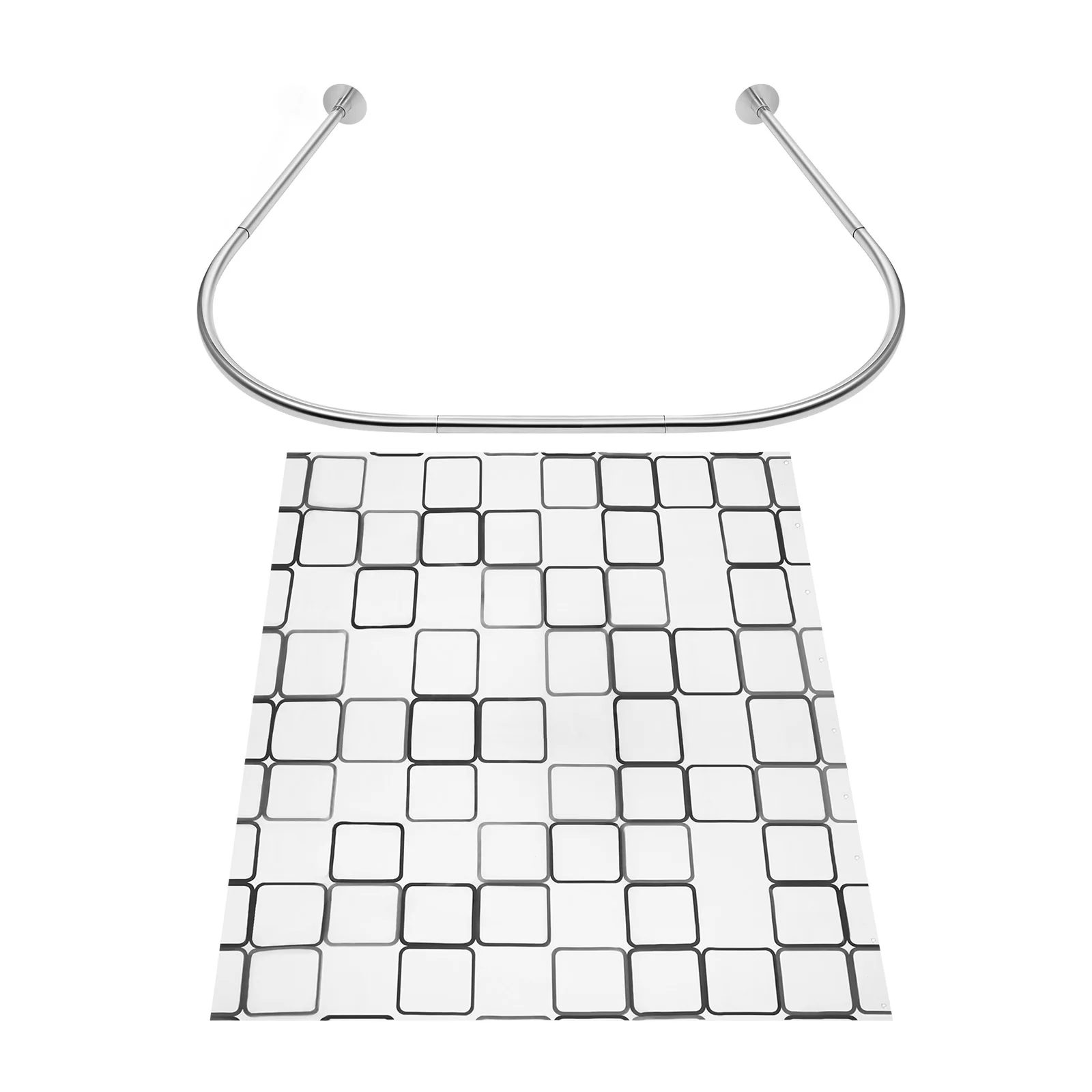 Haste de cortina de chuveiro de aço inoxidável em forma de U 0,9-1,3 m com cortina de 7,87 pés