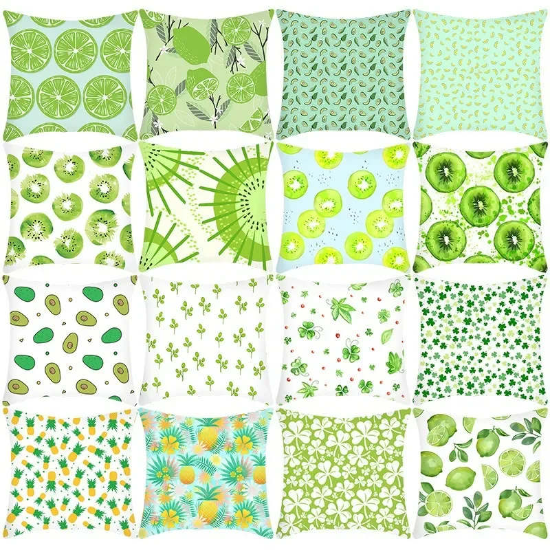 ライムアボカドグリーンの短いプラッシュプリントのクッションカバー、リビングルームのソファ装飾用クッションカバー、装飾用枕カバー