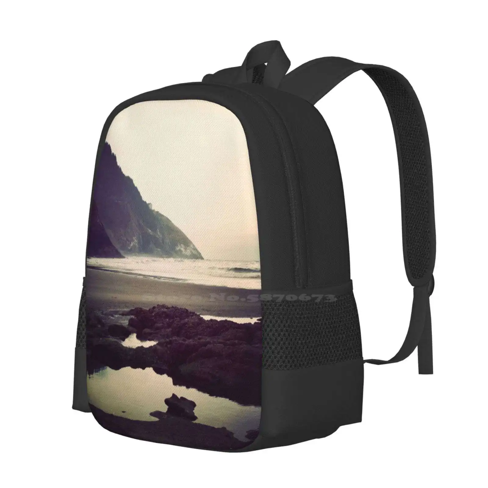 Reminisce Hot Sale Schoolbag Backpack Fashion Bags Beach Coast Sand Ocean Waves Water Rocks Pool Reflection Fog Dark Sky Cliffs