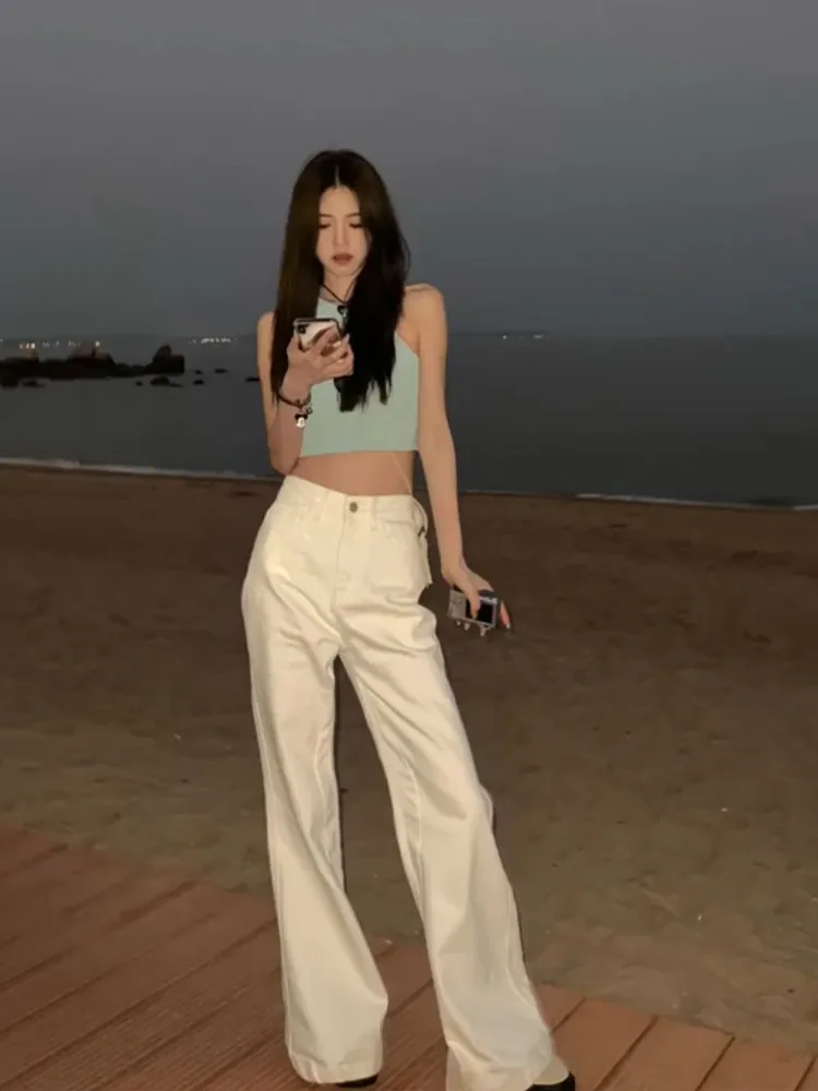 

High Waist Flared Jeans Women's Loose Fit Slimming Non-Matching Extended Length Spring Autumn Floor-Length Pants