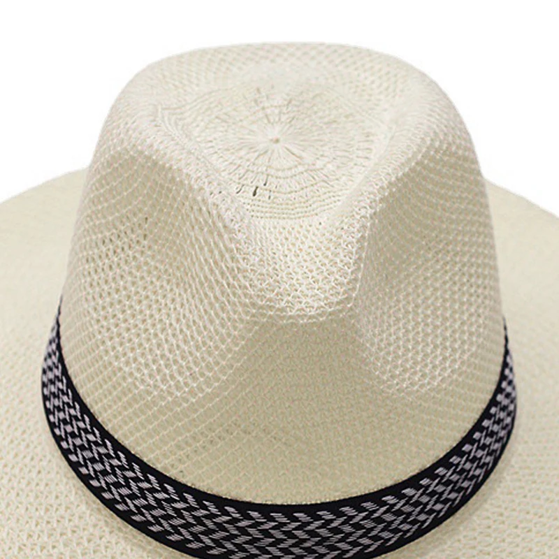 SXYPAYXS-Middle Aged Elderly Hat Male Summer Straw Sun Hat Panama Wide Brim Western Hat Elderly Sun Hat Father Hat