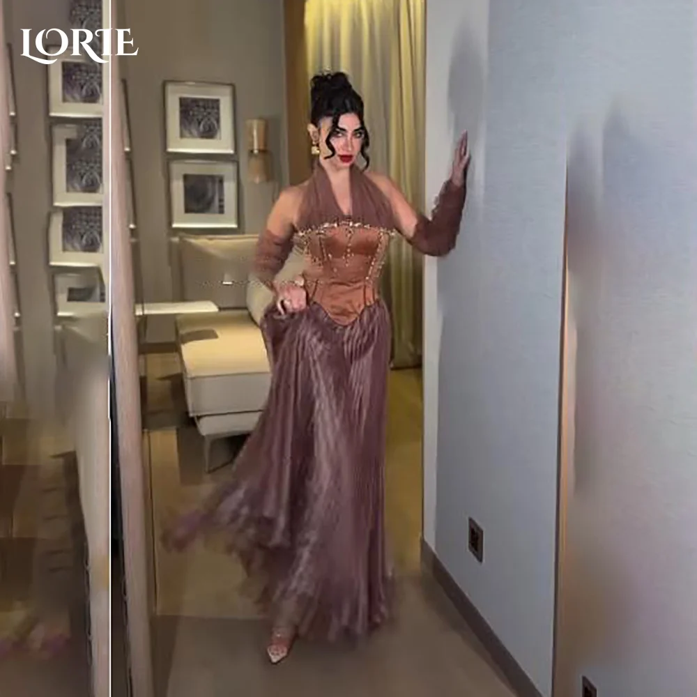 

LORIE Halter Saudi Mermaid Party Dress V Neck Ruinstone Shiny Ruffle Evening Dress Prom Gown Illusion Party Gown Club Customized