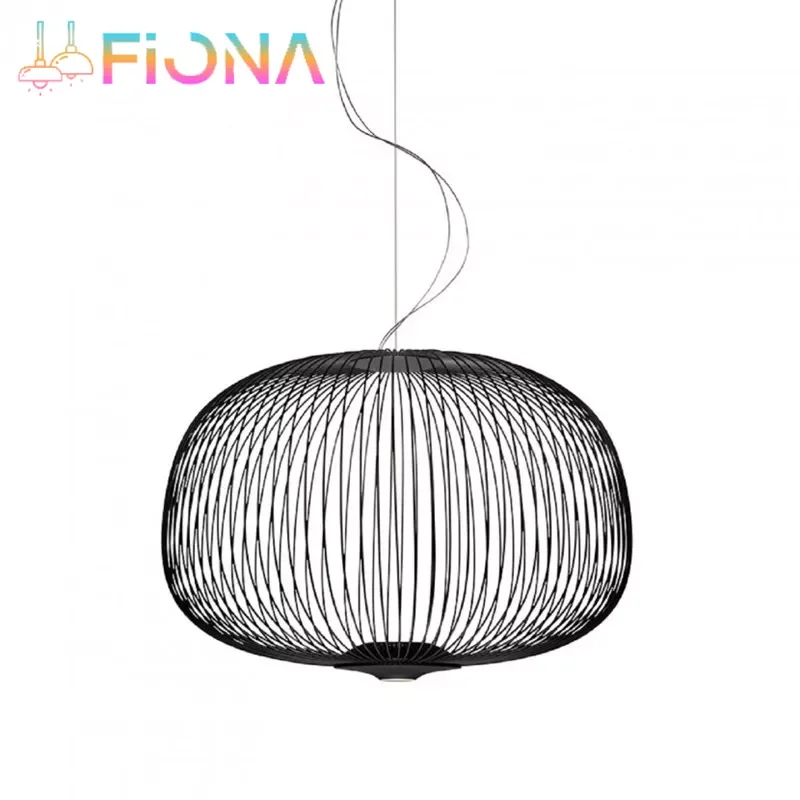 

Modern Minimalist Pendant Lamp Iron Cage Circular Gold Foscarini Spokes Hanging Lamp LED Pendant Small Chandelier Luminaria