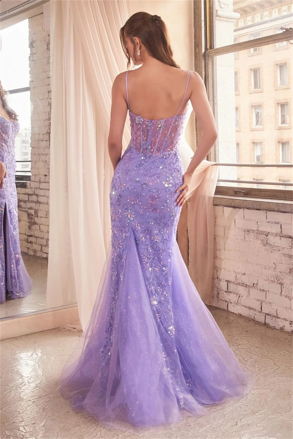 Tulle Spaghetti Straps Strapless Mermaid Prom Dresses With Split Sparkly Lace Appliques Sleeveless Evening Gowns Long Ball Gowns