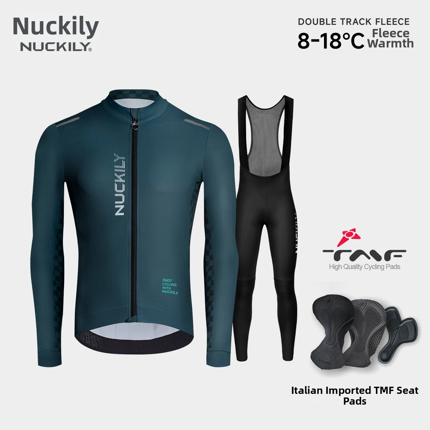 NUCKILY Pro Men's Thermal Cycling Set with Italian TMF Pad Fleece Lined Breathable Anti-Slip for Long