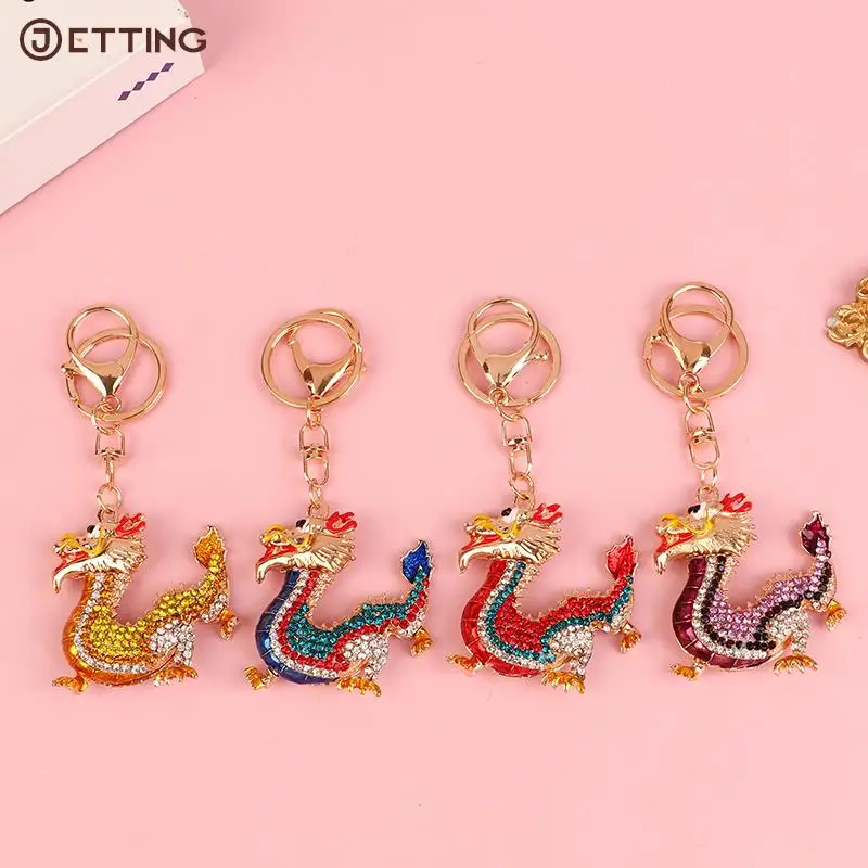 1Pc Cartoon Rhinestone Chinese Zodiac Dragon Pendant Keychain Women Men Bag Accessories Chinese Dragon Key Chain Pendant