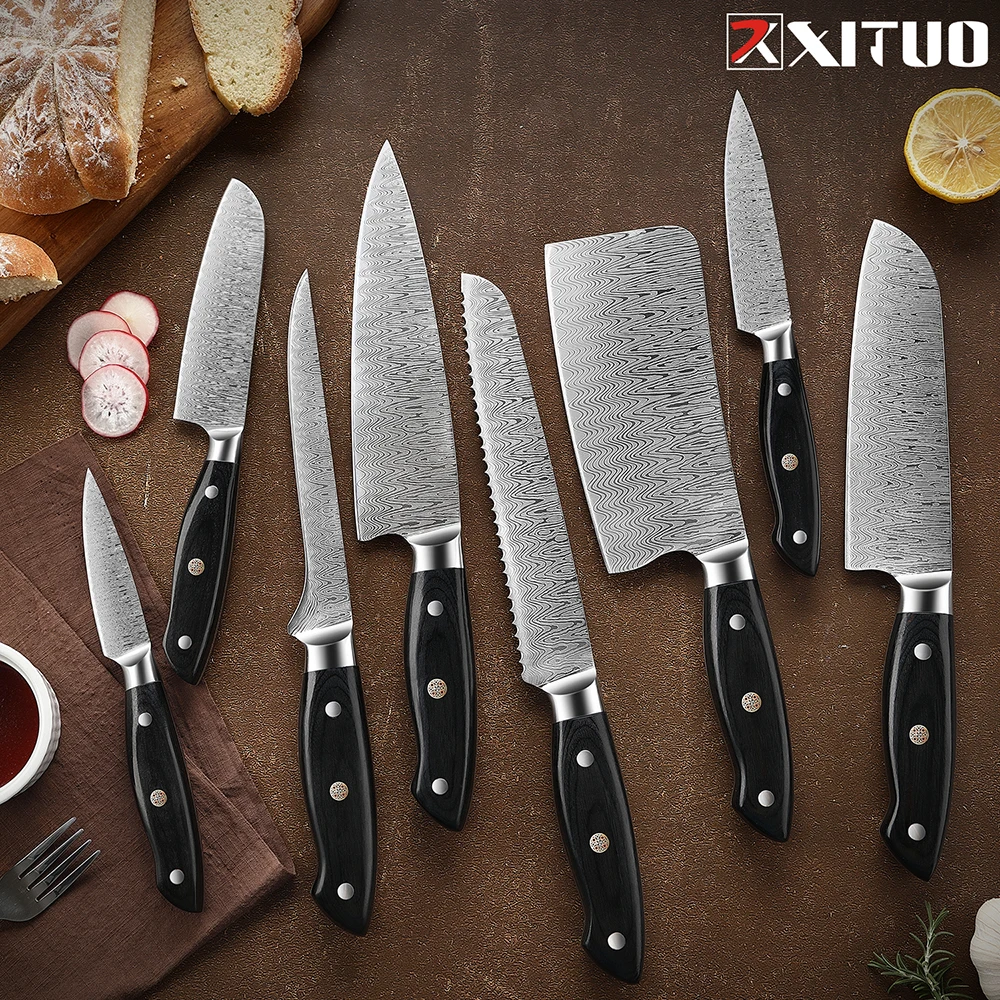 XITUO Super sharp Chef Knife 5CR15 Stainless Steels Laser patterned Kitchen Slicing Knives For cutting meat, vegetables fruits