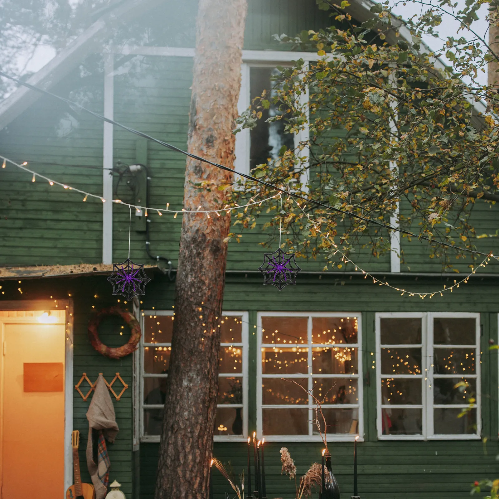 

12Pcs Lustrous Spider Webs Halloween Plastic Party Decorations Vivid Realistic Design for Haunted House Garden Event Setup