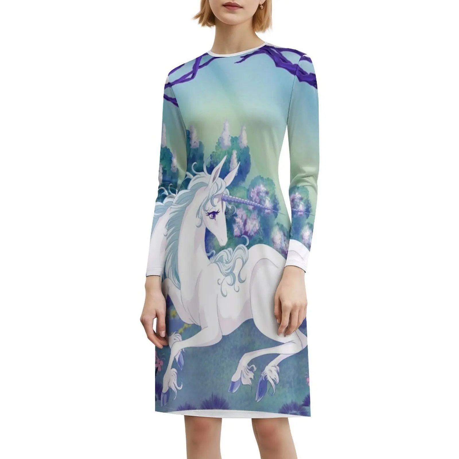 فستان يونيكورن مستلق في خط عنق على شكل قلب من الخشب المؤطر فستان حفلات صيفي أنيق للنساء آخر وحيد القرن وحيد القرن