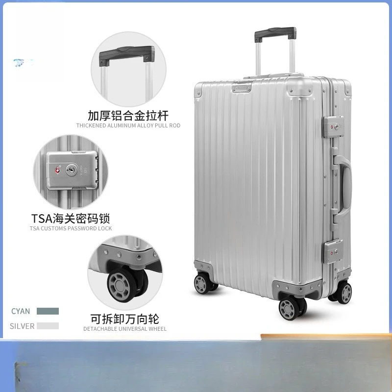 Aluminum large-capacity 24-inch trolley suitcase, business trip universal wheel combination lock suitcase