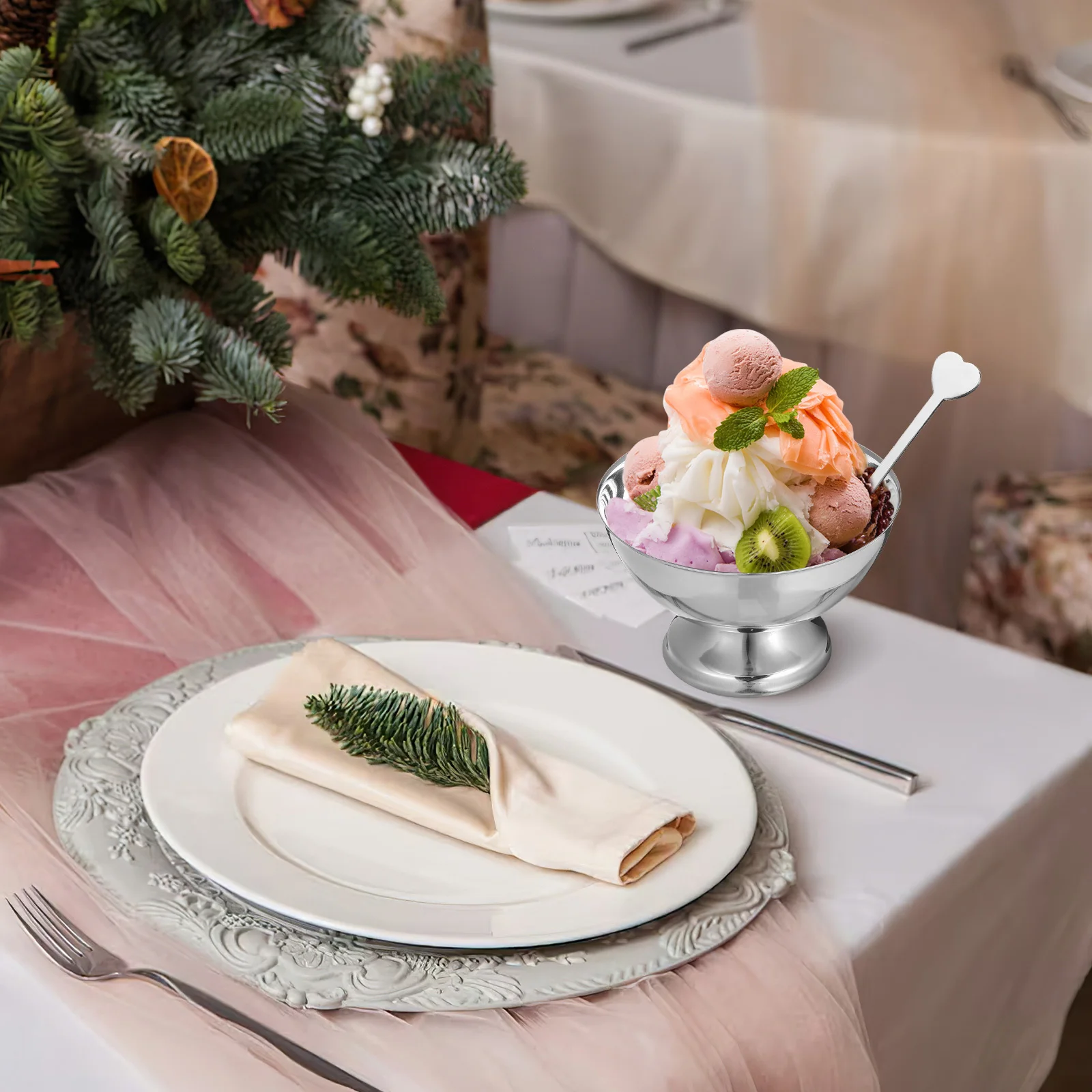 

1pc Stainless Steel Ice Cream Bowl Snowball Cup Salad Dessert Fruit Candy Serving Bowl Multipurpose Kitchen Storage Tableware