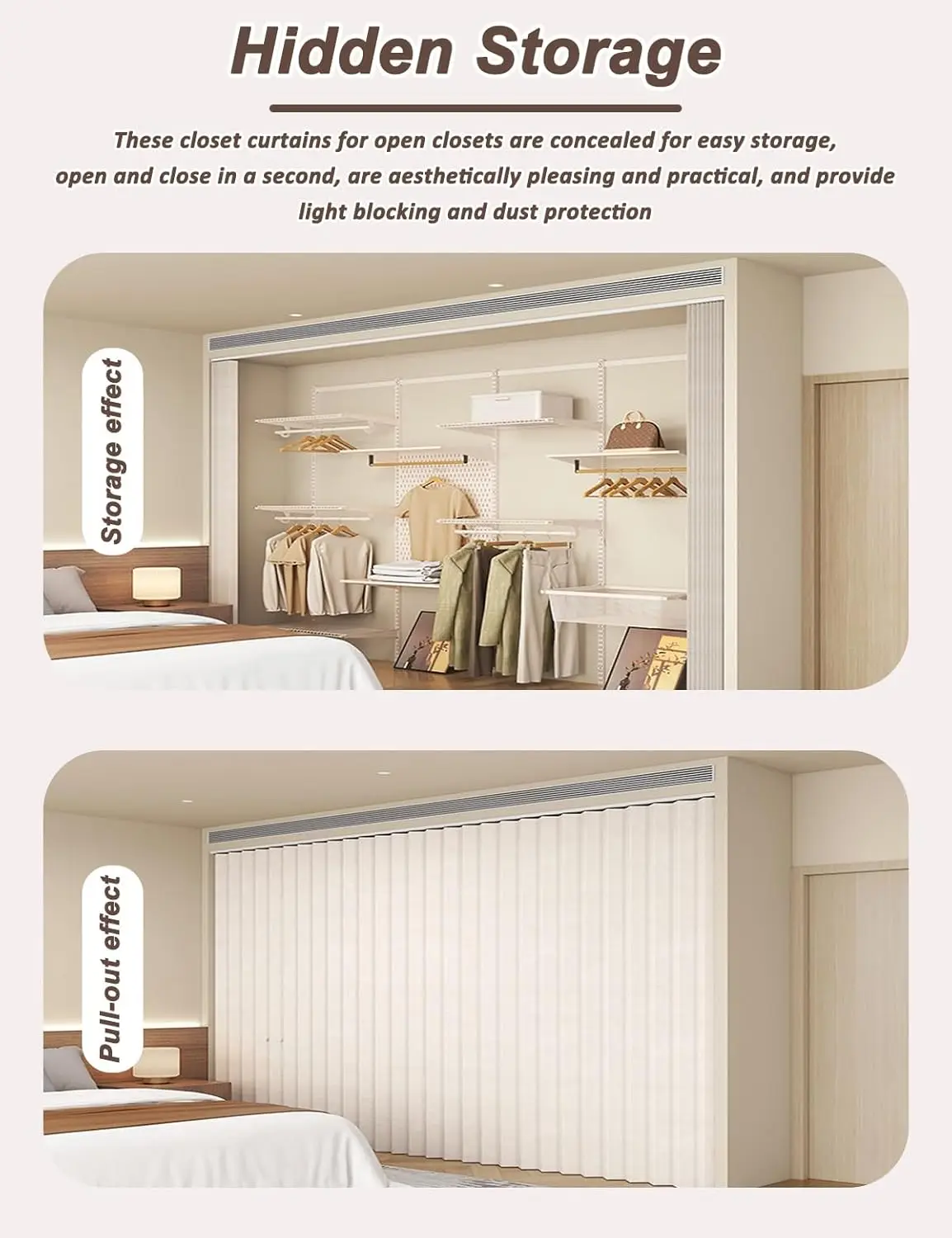 Custom Closet Door Curtains for Open Closet Magnetic Folding Cabinet Shelf Curtains for Shelves Under Sink Wardrobe Pantry