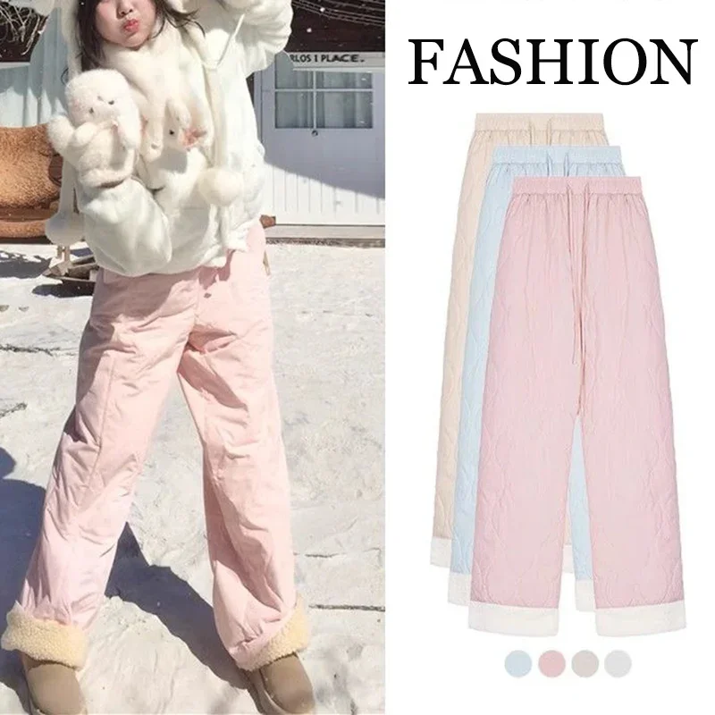 الشتاء سيدة الوردي الصوف رشاقته سراويل قطنية الإناث الثلوج الدافئة أفخم عالية الخصر السراويل النساء موضة السراويل اليومية الحرارية #1